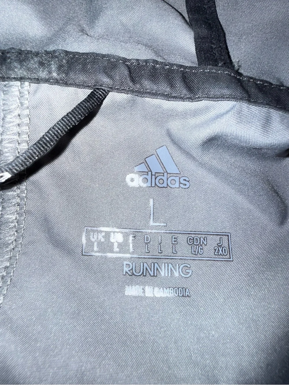 Adidas Own The Run Jacket Mens L Black Camo Hooded Full Zip Windbreaker